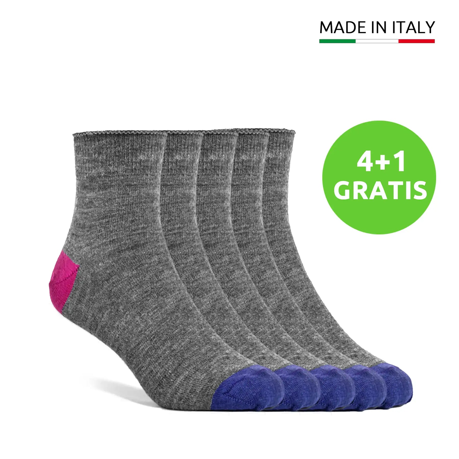 Kindersocken aus Merino Wolle | Grau-Pink-Lila